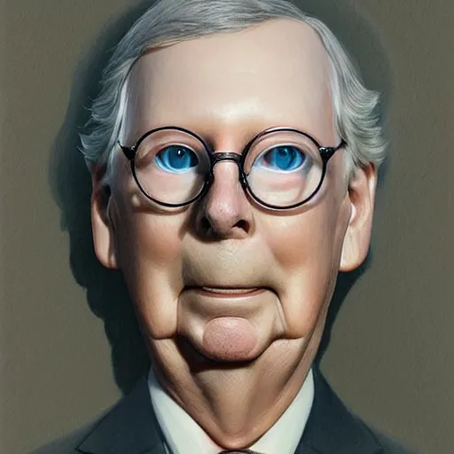 Image similar to amazingly beautiful portrait of a hyper realistic mitch mcconnell as a tortoise painted by greg rutkowski, artgerm, beautiful lighting, masterpiece, epic, 4 k