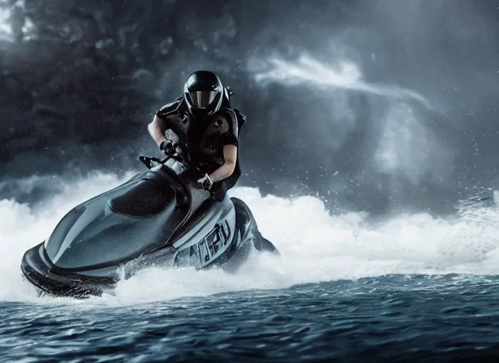 Image similar to film still of xenomorph jet skiing in the new alien movie, 4 k