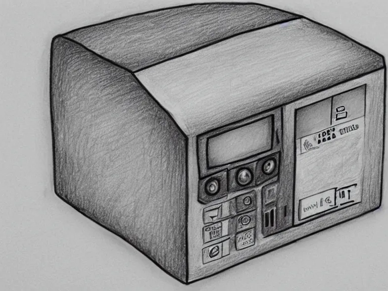 Prompt: a pencil drawing of a box computer. by pen tacular