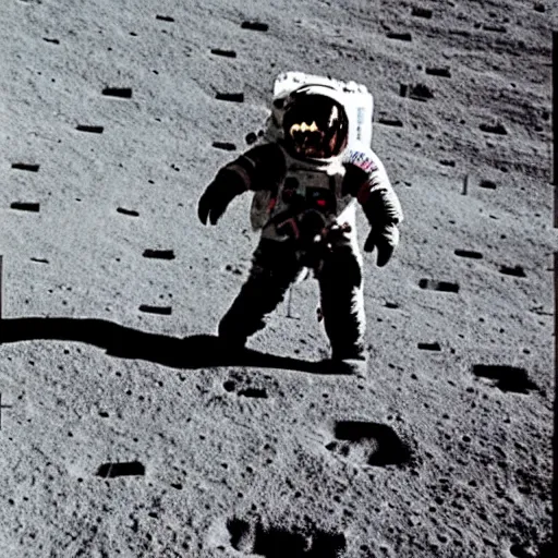 Image similar to grainy 1 9 7 0 s nasa photograph of an astronaut doing the moonwalk dance on the moon, astronaut sliding backwards dance on the moon, side angle