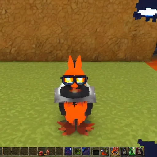 Prompt: bip bippadotta in old school runescape, orange fuzzy muppet, screenshot, wearing sunglasses