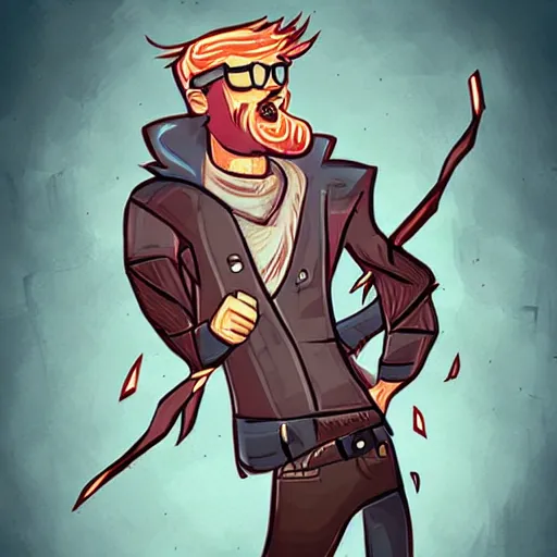 Prompt: hipster struck by a lightning, cartoon, rpg character, humblewood art style, concept art, fantasy