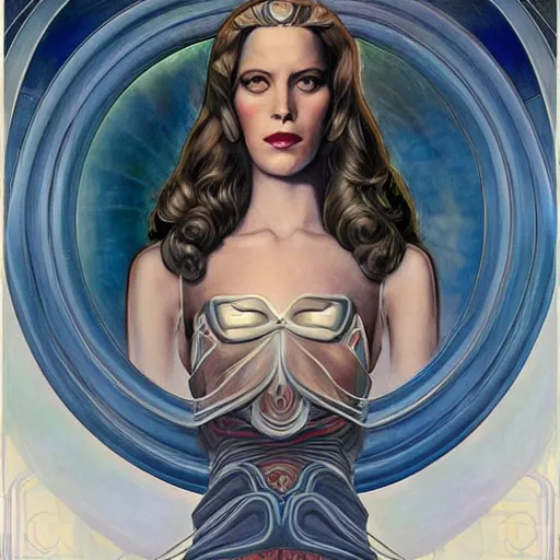 Image similar to an art nouveau, ( streamline moderne ), multi - racial portrait in the style of donato giancola and anna dittmann and charles dulac. very large, clear, expressive, and intelligent eyes. symmetrical, centered, ultrasharp focus, dramatic lighting, photorealistic digital matte painting, intricate ultra detailed background.