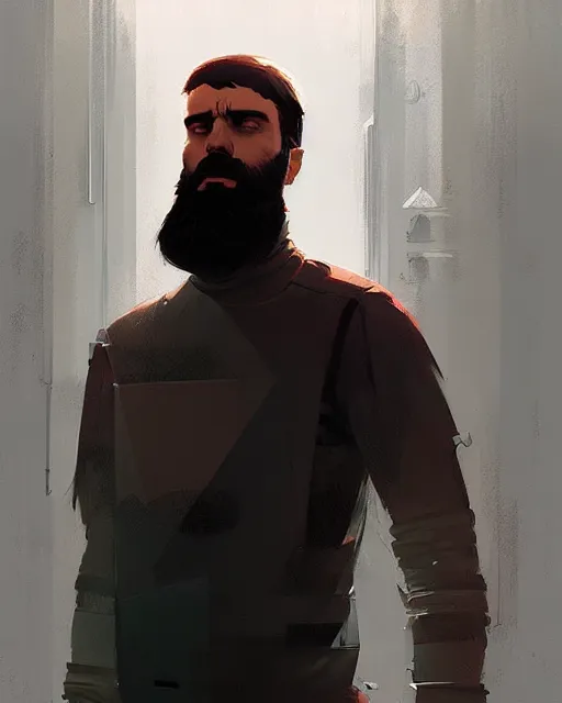 Prompt: a bearded man, sci - fi mechanical parts digital painting by ilya kuvshinov greg rutkowski wlop james j