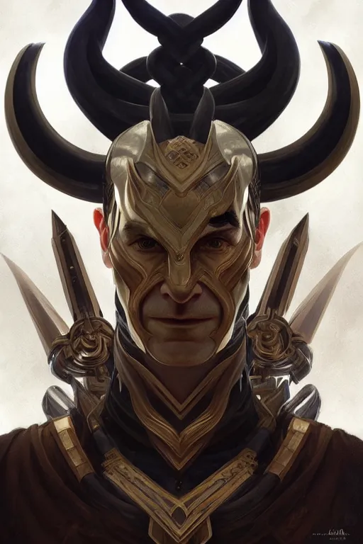 Image similar to symmetry!! portrait of loki in the style of god of war, machine parts embedded into face, intricate, elegant, highly detailed, digital painting, artstation, concept art, smooth, sharp focus, illustration, art by artgerm and greg rutkowski and alphonse mucha, 8 k