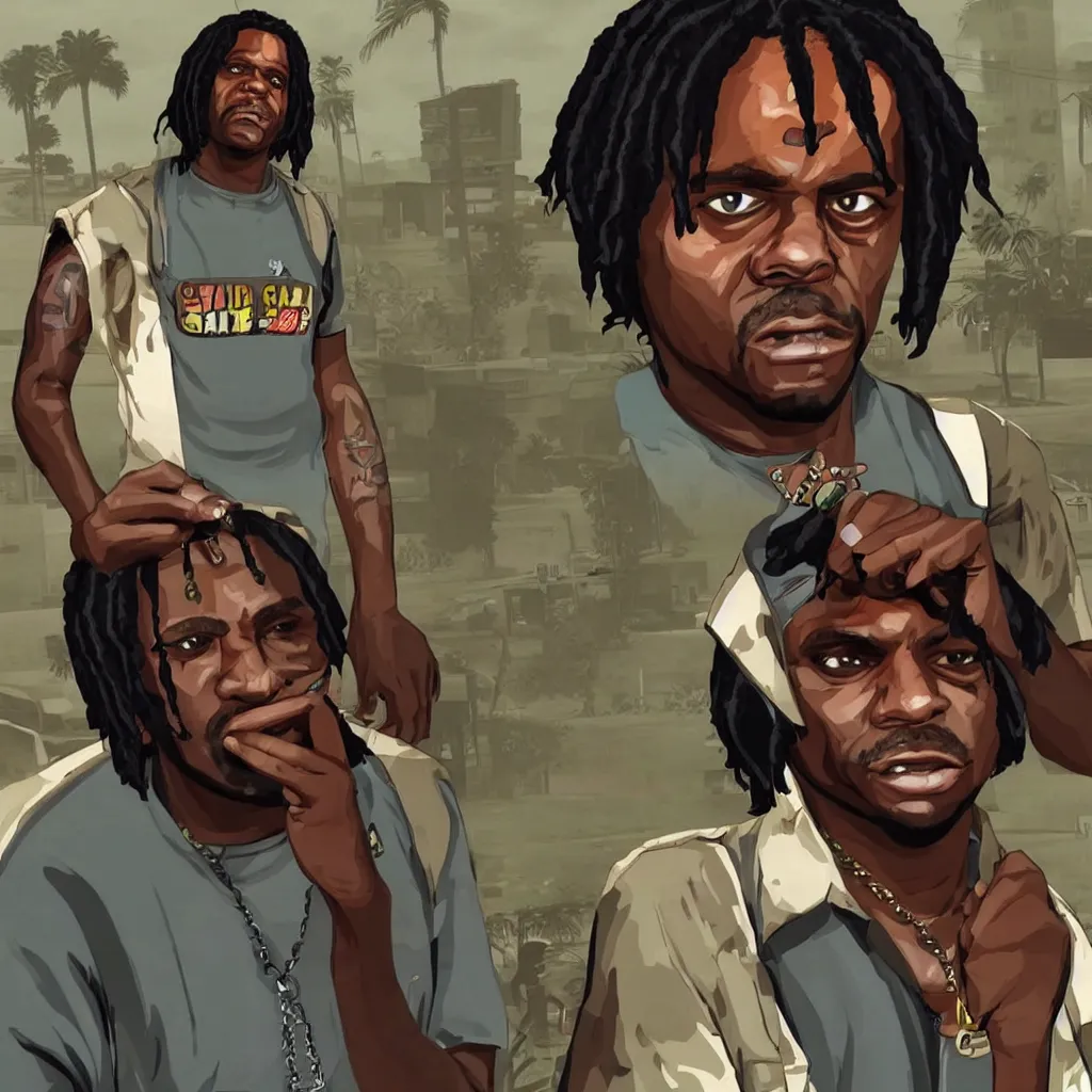 Image similar to Chief Keef as a GTA San Andreas character, screenshot from the game