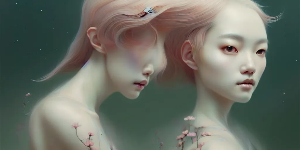 Image similar to breathtaking delicate detailed concept art painting creature, by hsiao - ron cheng, bizarre compositions, exquisite detail, pastel colors, 8 k