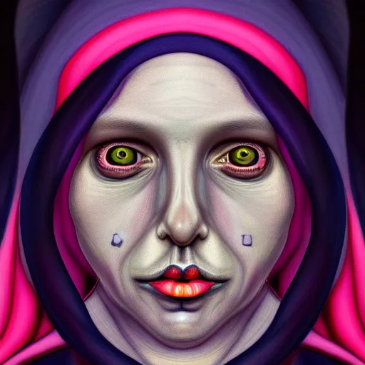 Prompt: ! dream an extremely psychedelic portrait of a nun, surreal, lsd, face, detailed, intricate, elegant, lithe, highly detailed, digital painting, artstation, concept art, smooth, sharp focus, illustration