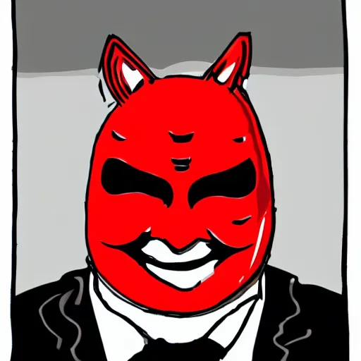 Prompt: A man in tactical gear and a red mask with a grin drawn onto it, cartoon