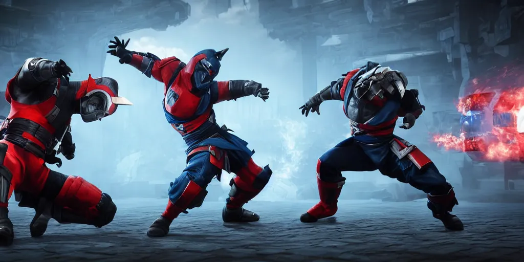 Image similar to kakashi and optimus prime fighting in mortal kombat style, unreal 5, hyperrealistic, realistic, photorealistic, dynamic lighting, highly detailed, cinematic landscape, studio landscape, studio lighting