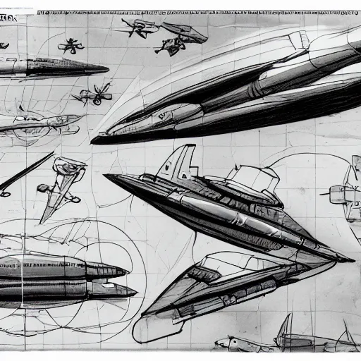 Image similar to sketches of fighting spaceship, full page, technical, detailed