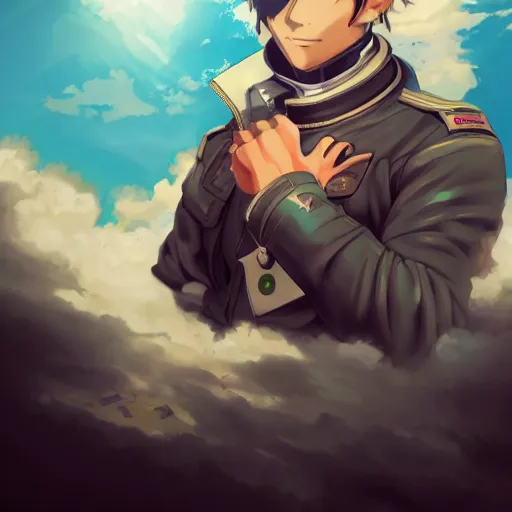 Image similar to portrait of fighter pilot mozart, anime fantasy illustration by tomoyuki yamasaki, kyoto studio, madhouse, ufotable, trending on artstation