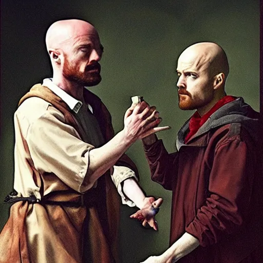 Prompt: walter white and jesse pinkman, renaissance painting, highly detailed