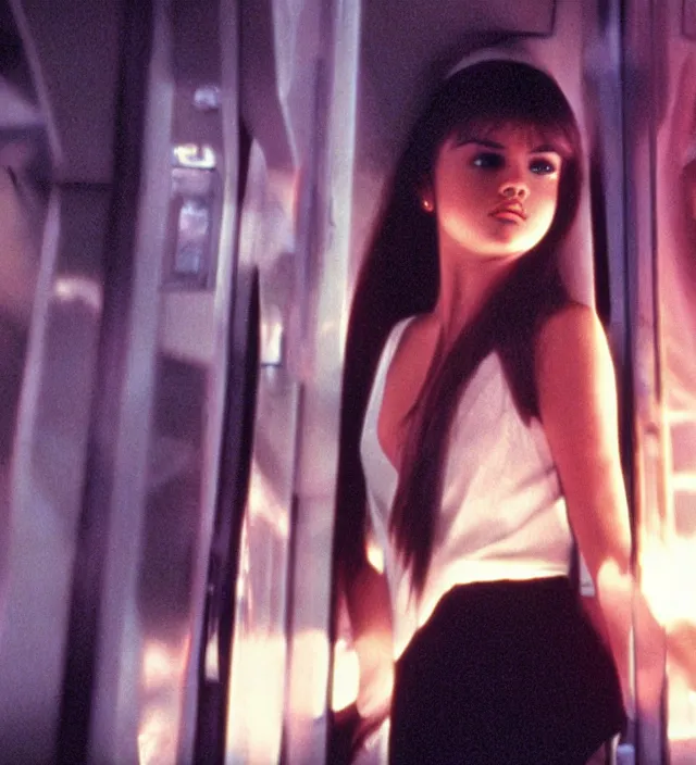 Prompt: selena gomez, 2 0 0 1 : a space odyssey ( 1 9 6 8 ) movie still frame, hd, remastered, detailed, cinematic lighting