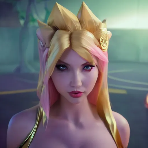 Image similar to still of pretty Lux (League of Legends) in KDA More music video. 3d render, octane render, game art, realistic, highly detailed, trending on artstation, 4k, trending on artstation, pixar, cgsociety, unreal engine 5, redshift render, trending on artstation, blender, behance, cg