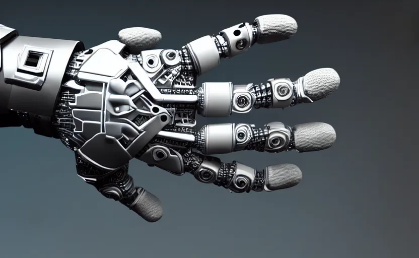 Image similar to highly detailed futuristic robotic hand, 8 k render, natural light, sharp, unreal engine