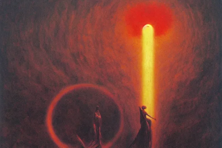 Image similar to people activate behelit in the middle of eclipse, human sacrifice , Old testament angel, dark sky, red cloud, sea of blood, beksinski