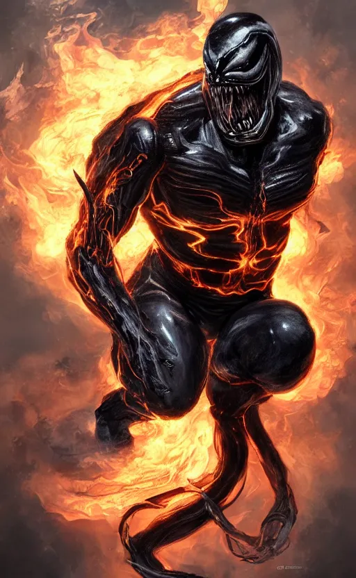 Image similar to venom as ghost rider, dynamic lighting, photorealistic fantasy concept art, trending on art station, stunning visuals, terrifying, creative, cinematic