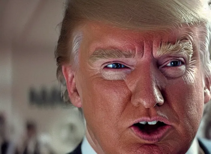 Prompt: a film still of extreme close up donald trump in star wars