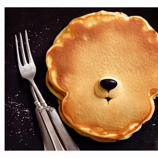 Prompt: pancake shaped like a bear, award winning food photo magazine, high quality, studio lighting