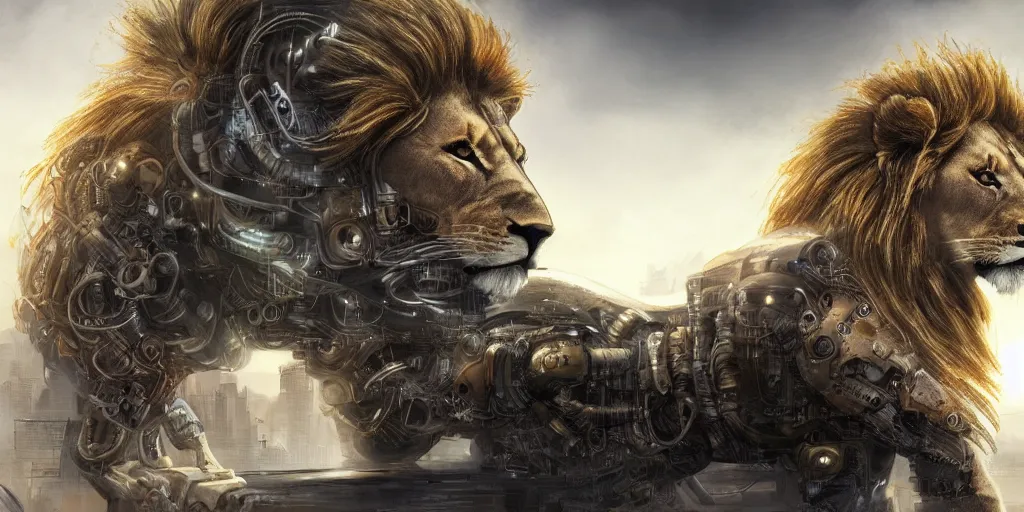 Image similar to Ultra realistic illustration of an lion cyborg, cyberpunk, sci-fi fantasy