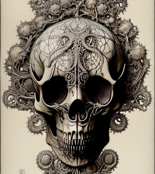 Image similar to art forms of nature by ernst haeckel, memento mori by arthur rackham, ornate antique porcelain beautiful skull mask, ultrasharp, photorealistic, hyperdetailed, octane render, polished, art nouveau, neo - gothic, gothic, intricate ornamental organic filigree, art nouveau botanicals, art forms of nature by ernst haeckel, horizontal symmetry, symbolist, visionary