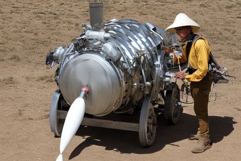 Image similar to a comically large rocket engine strapped to a donkey, photograph, ignition