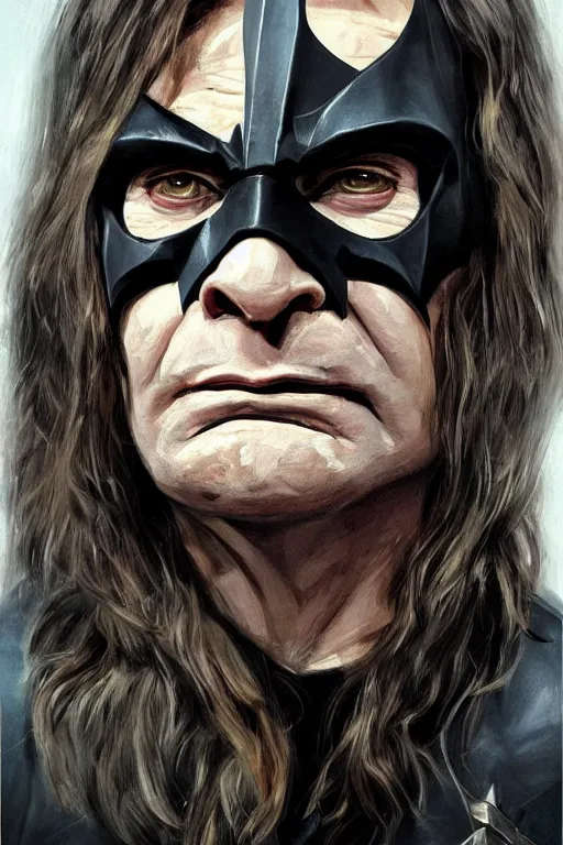 Image similar to portrait of Ozzy Osbourne as batman, highly detailed, artstation, concept art, sharp focus, illustration, art by Carel Fabritius