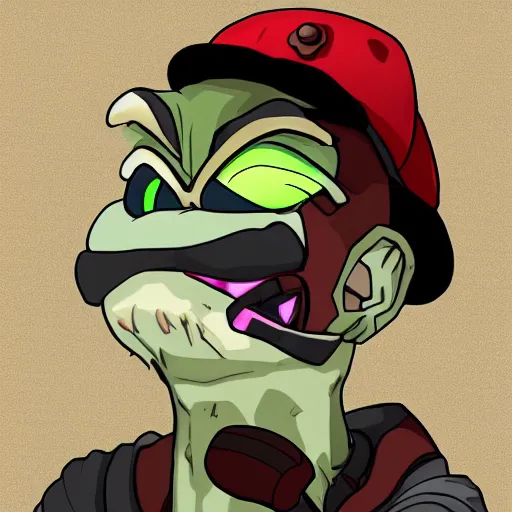 Prompt: aggressive anime pepe the miner, detailed, artstation