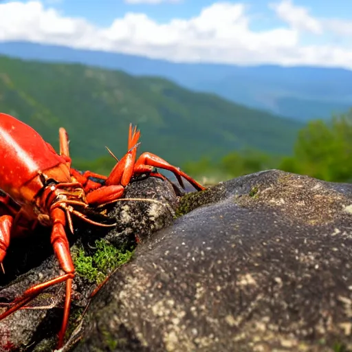 Prompt: crayfish with a whistle on the mountain