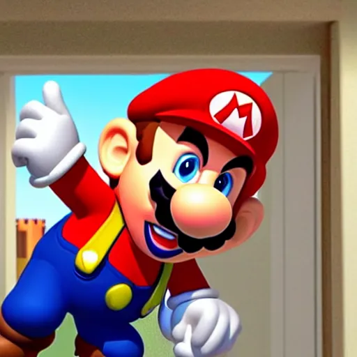 Prompt: super mario standing next to a toilet filled spaghetti