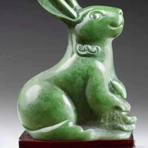 Prompt: elaborate jade statue of a rabbit - h 8 3 2