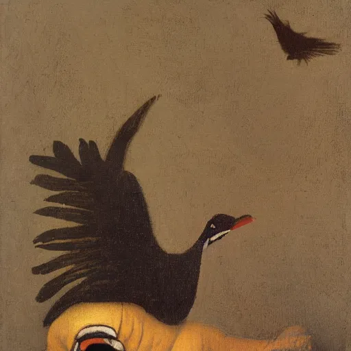 Prompt: a worm eating a bird by johannes vermeer