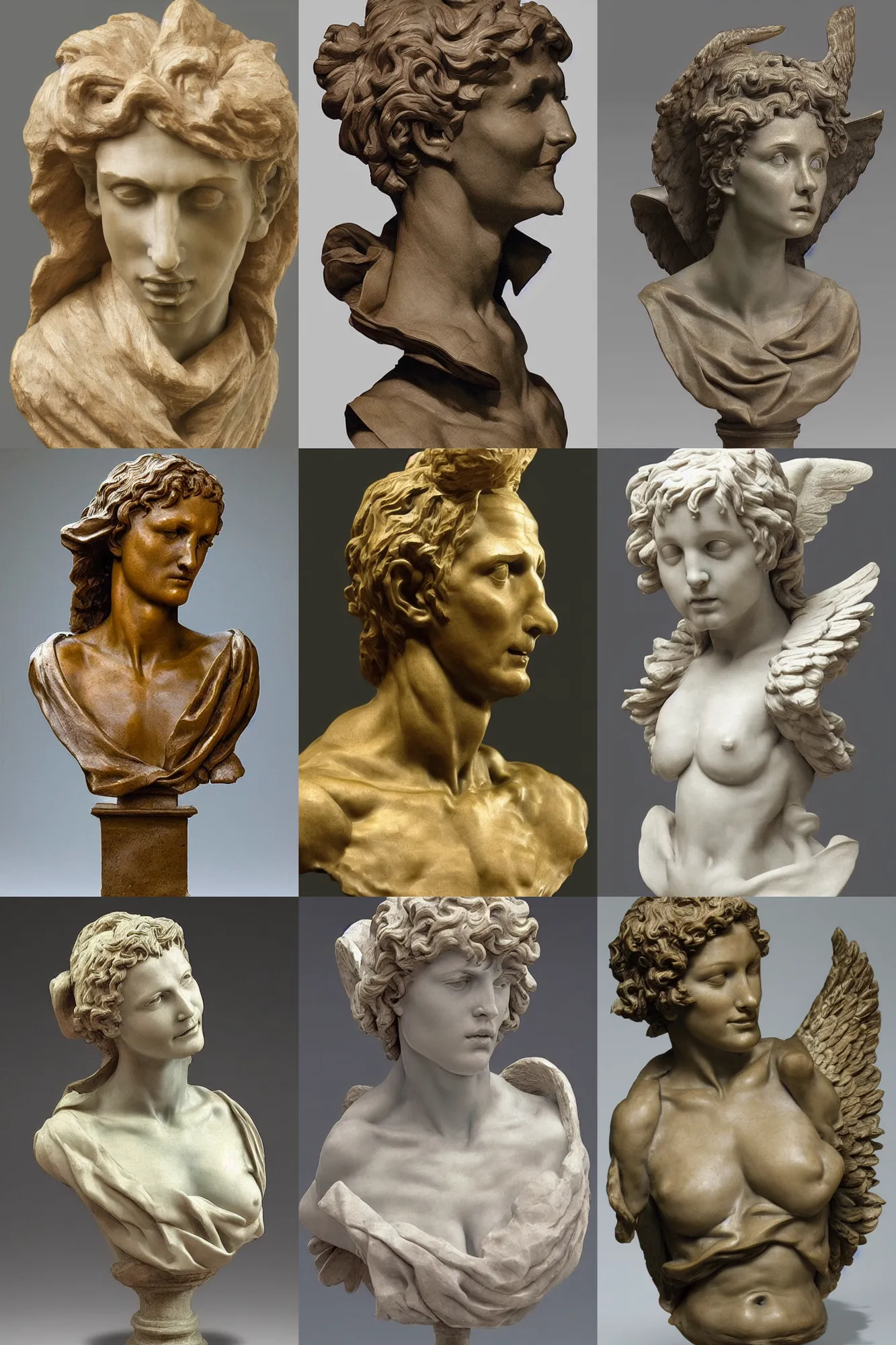 Prompt: a sculpture of a winged angel's bust, very detailed, by michelangelo