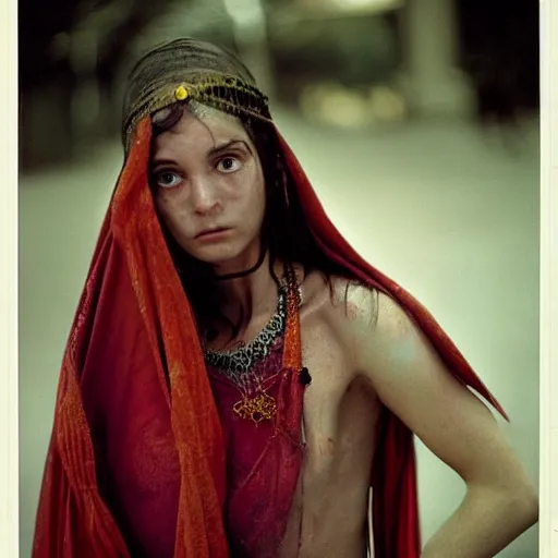 Image similar to beautiful portrait of a female sorceress, 35mm, cinematic atmosphere, photorealistic, depth of field, style of irwing penn and steve mccurry