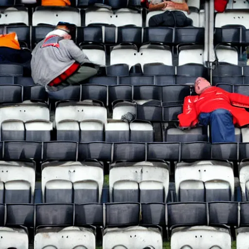 Prompt: a fan falls asleep in the grandstand at spa francorchamps