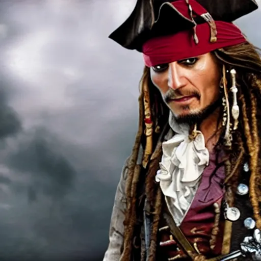 Image similar to Live Action Still of Jerma as a pirate in Pirates of the Caribbean, real life, hyperrealistic, ultra realistic, realistic, highly detailed, epic, HD quality, 8k resolution, body and headshot, film still