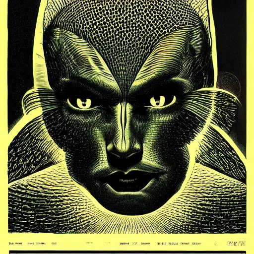 Image similar to a guy, moths on face, by virgil finlay, by kilian eng,