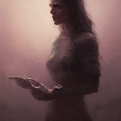 Prompt: young beautiful woman, glowing eyes, high detail, dramatic light, digital art, dark, painted by seb mckinnon and greg rutkowski, trending on artstation