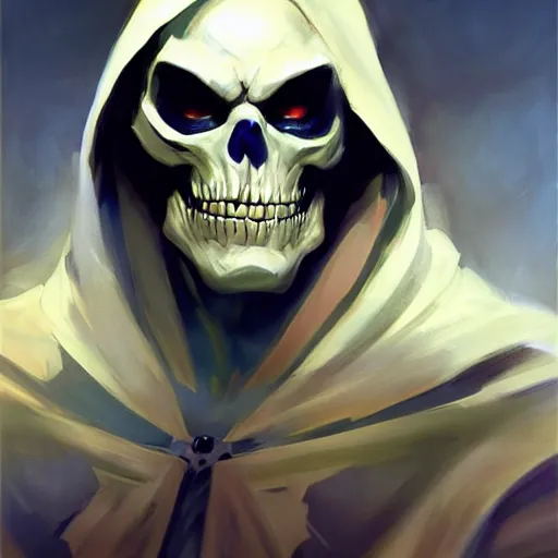 Image similar to greg manchess portrait painting of powerful skeletor the master of the universe as overwatch character, medium shot, asymmetrical, profile picture, organic painting, sunny day, matte painting, bold shapes, hard edges, street art, trending on artstation, by huang guangjian, gil elvgren, ruan jia, greg rutkowski, gaston bussiere