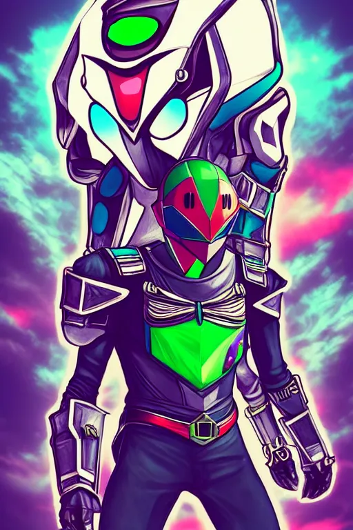 Image similar to random kamen rider. final fantasy style art, zelda style art, gta vice city style art, pop art, aesthetic art, stylish, elegant, adobe stock popular, concept art, without duplicate image, smooth, beautiful, highly details, sharp focus, illustration, intricate, high quality