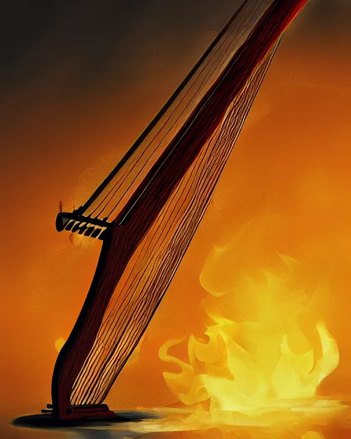 Prompt: burn the harp and cook the crane, digital painting, concept art