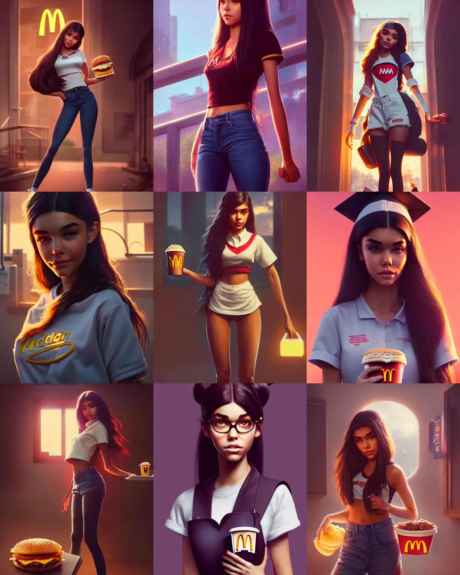 Prompt: a photo of madison beer : : college woman : : as mcdonalds woman by weta : : by greg rutkowski, wlop, rossdraws, artgerm, unreal engine, sweaty 4 k, hdr, : :