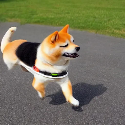 Image similar to Shiba Inu dogcopter, cute, flying, happy dog