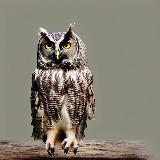 Prompt: An owl with the body and fur of a bear, , 8k, ultra realistic, professional photography