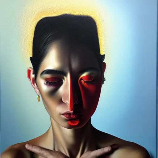 Prompt: ethos of ego, mythos of id. by heraldo ortega, hyperrealistic photorealism acrylic on canvas, resembling a high - resolution photograph