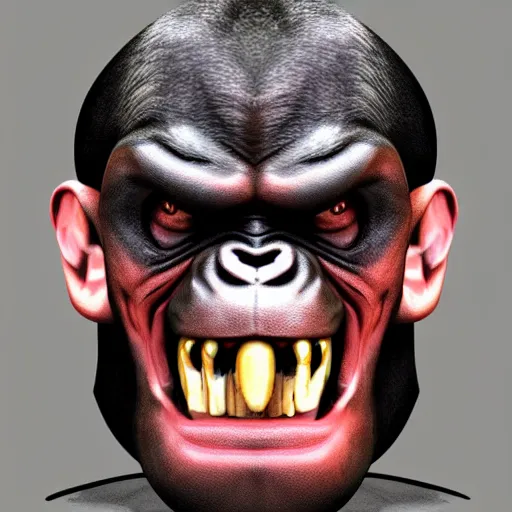 Image similar to 2 0 style gangster vampire gorilla face smiling evil surrealistic, high quality, photo realistic, high definition, shadows