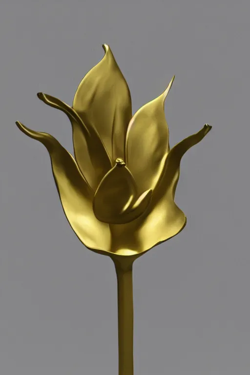 Image similar to 3 d render by daniel arsham of a long melting solid gold lilly with long stem