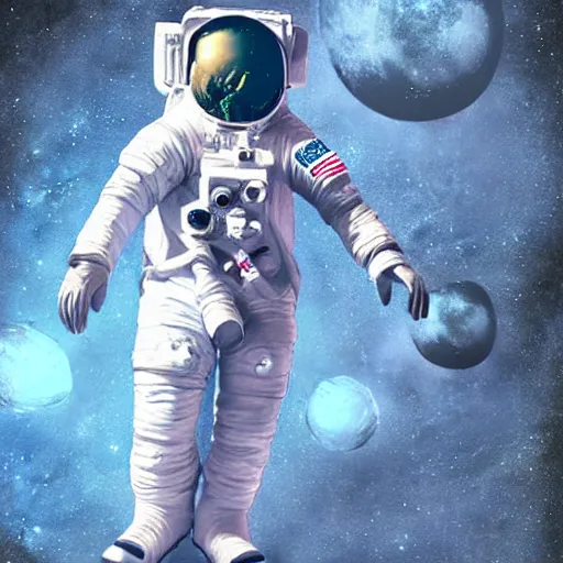 Image similar to an astronaut is skating on the moon digital art