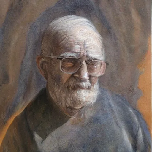 Prompt: a painting of an old man made of stone